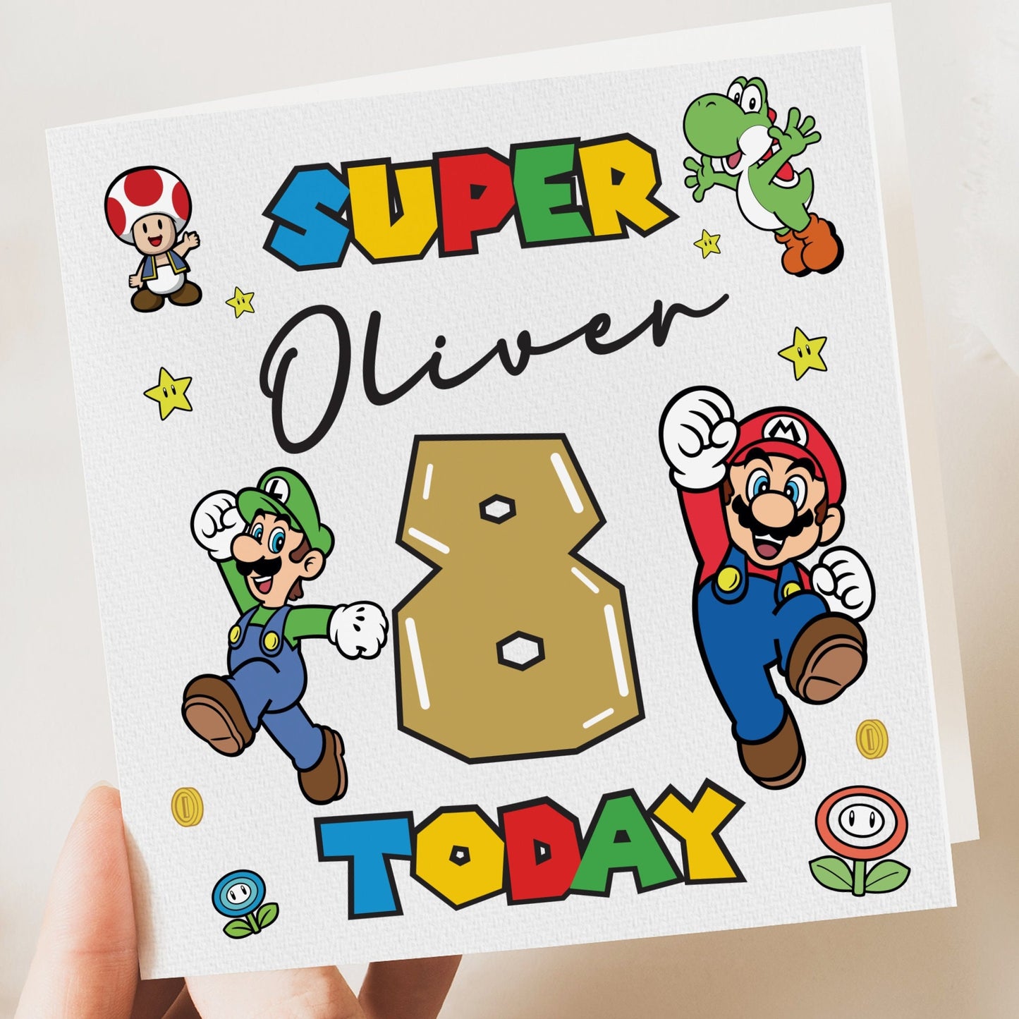 Super mario boys birthday, card for son, grandson, nephew, any age, boys card, personalised birthday card,