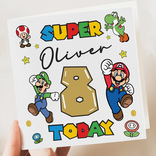 Super mario boys birthday, card for son, grandson, nephew, any age, boys card, personalised birthday card,