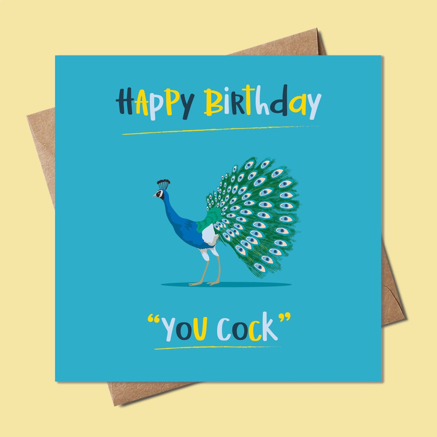 Funny birthday card with peacock, happy birthday you cock, funny bird card, funny peacock birthday day card, can be personalised