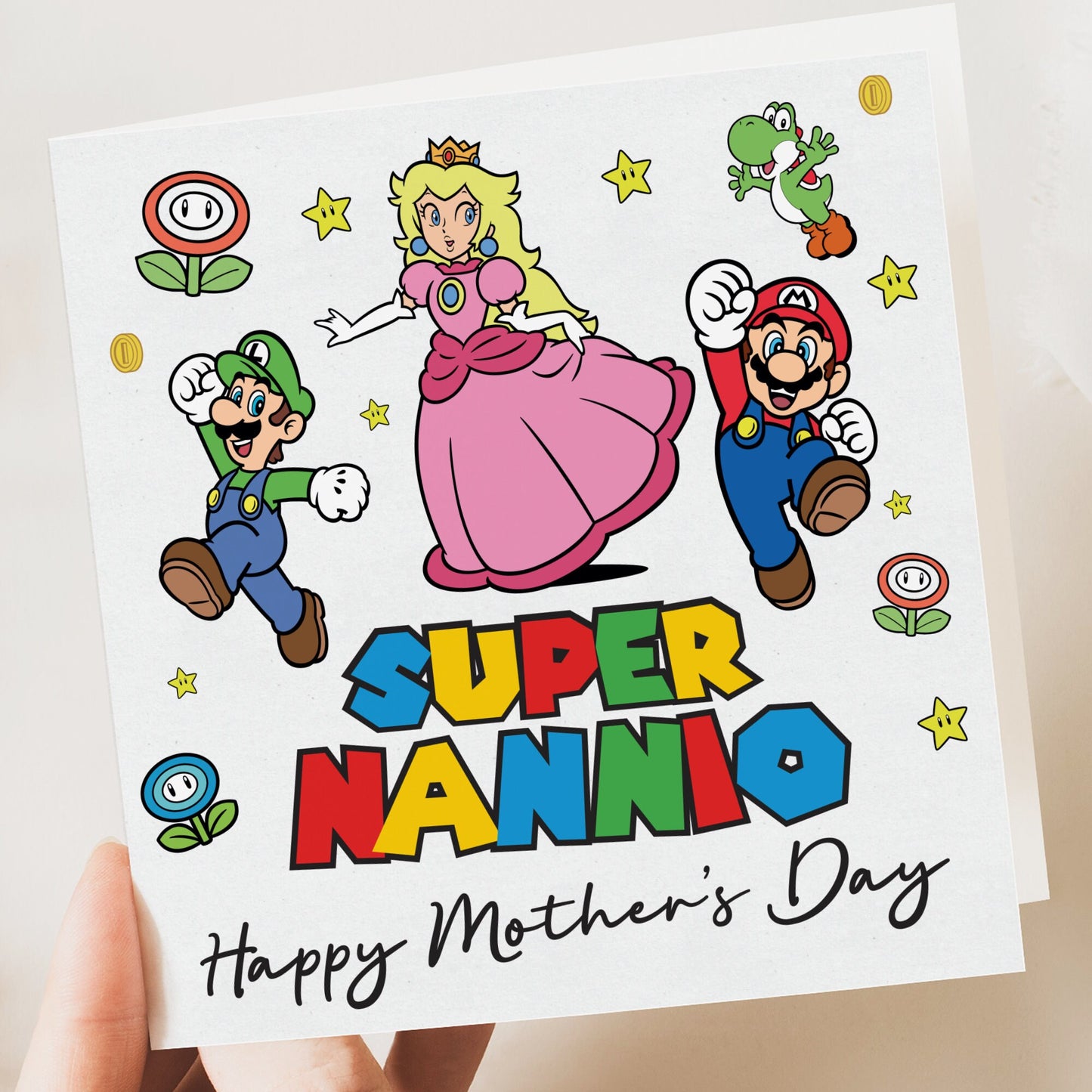 Super Nannio Mothers Day card, Super Mario, Mother's Day Card for Nanny, Funny Card, Grandma, Nan, Mothers Day Gift