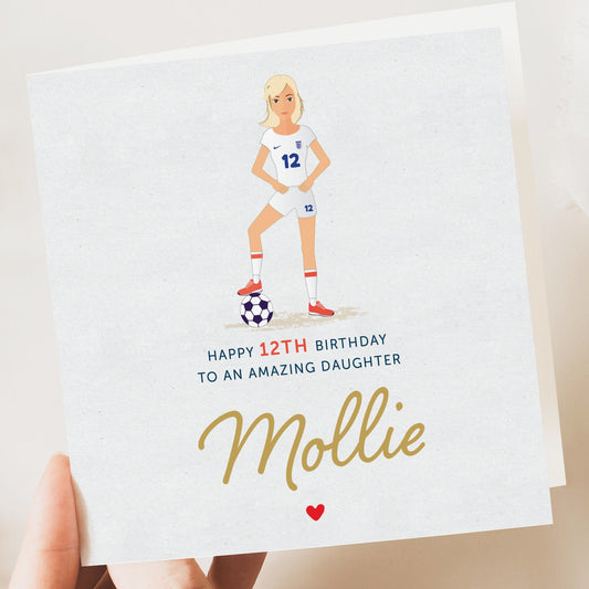 Womens england football, girls football birthday card, football card for daughter, granddaughter, niece, birthday gift, personalised card