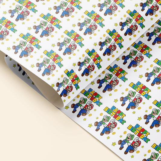 Super Mario Birthday wrapping paper | Mario Birthday Card | Mario wrapping | Fun wrapping | Birthday Gift wrapping | Gift wrap for boy, son