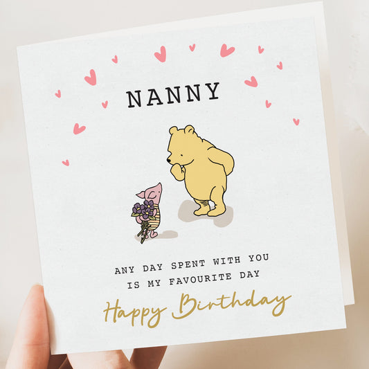 Birthday card for Nanny, mothers day card, Cute Winnie the pooh card | Nan Grandchild,  from grandchildren, granddaughter, grandson,