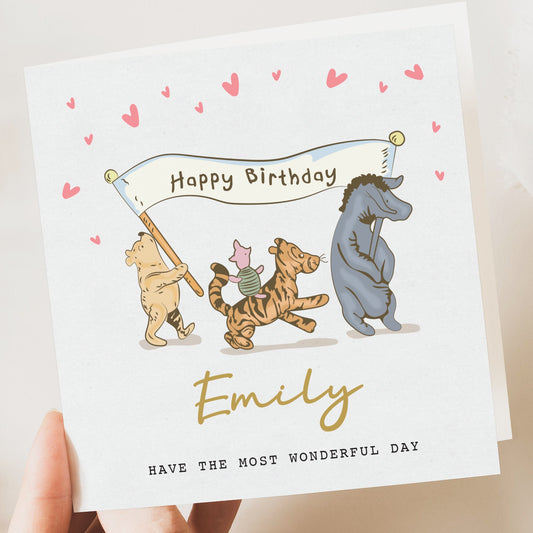 Birthday card for Girl, card for her, Cute Winnie the pooh card, Daughter, Niece, granddaughter, for her