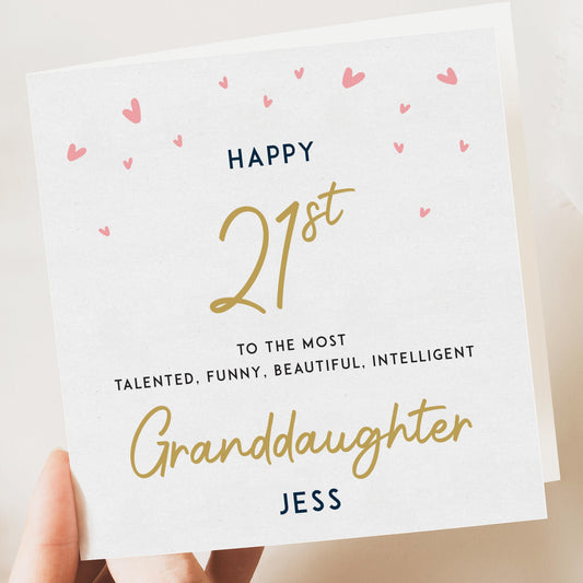 Granddaughter 21st Birthday Card, Personalised Birthday Card for Granddaughter, Milestone birthday Card - Birthday card for niece, sister