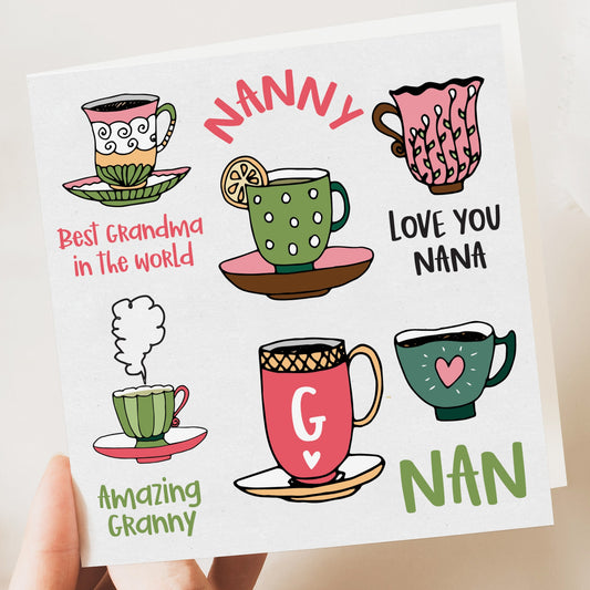 Birthday card for Nanny, mothers day card, Cute Tea card | Nan Grandchild,  from grandchildren, granddaughter, grandson,