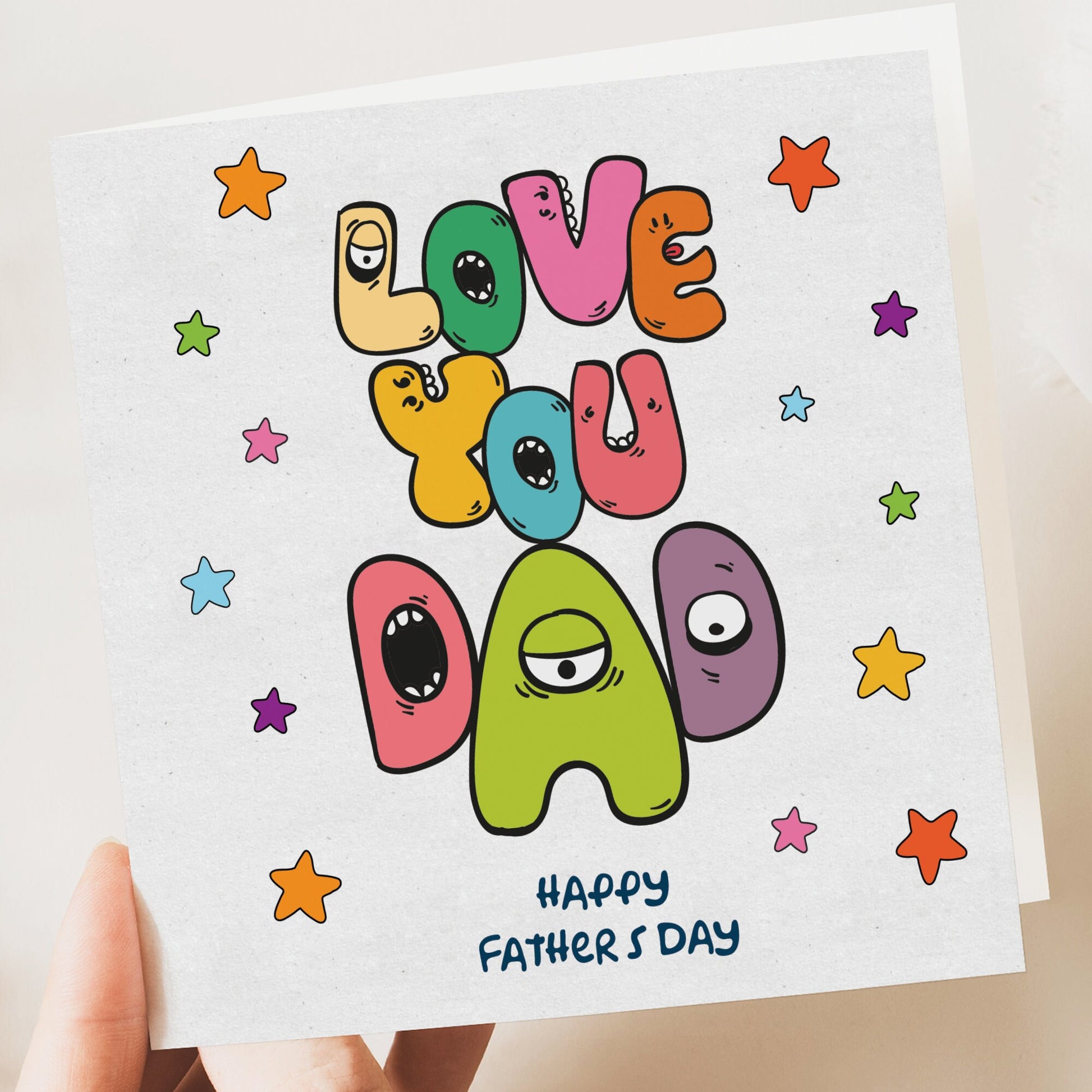 Love you dad, Colourful Fun fathers day card, Simple Father’s Day card, Father’s Day Gift, from daughter or son