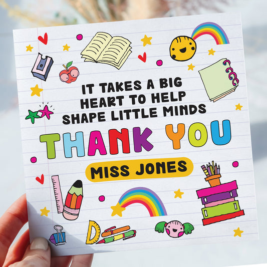 BIG Hearts Little Minds, APPRECIATION card, Teacher Card, Thank you Teacher Card, Personalised Teacher Card, Teaching assistant