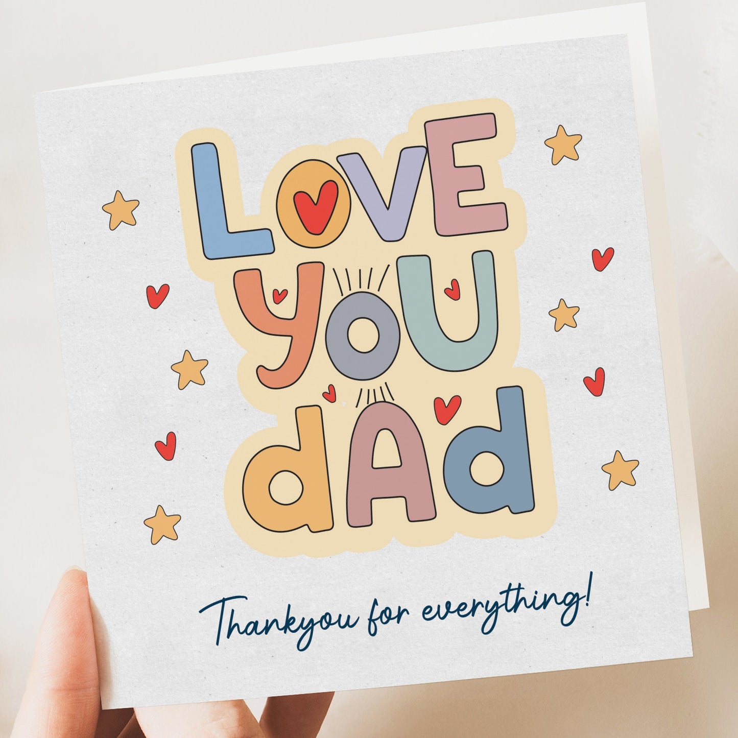 Love you dad, Colourful Fun fathers day card, Simple Father’s Day card, Father’s Day Gift, from daughter or son