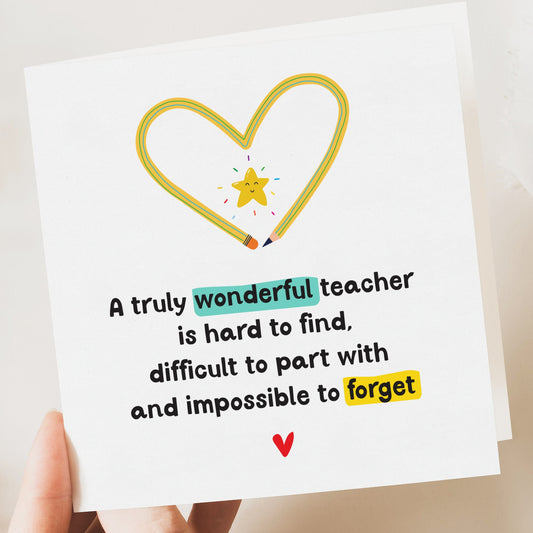 Thank You Card Personalised, Wonderful Teacher is hard to find - Teacher, Mentor, Friend, End Of School, teaching assistant, card for him