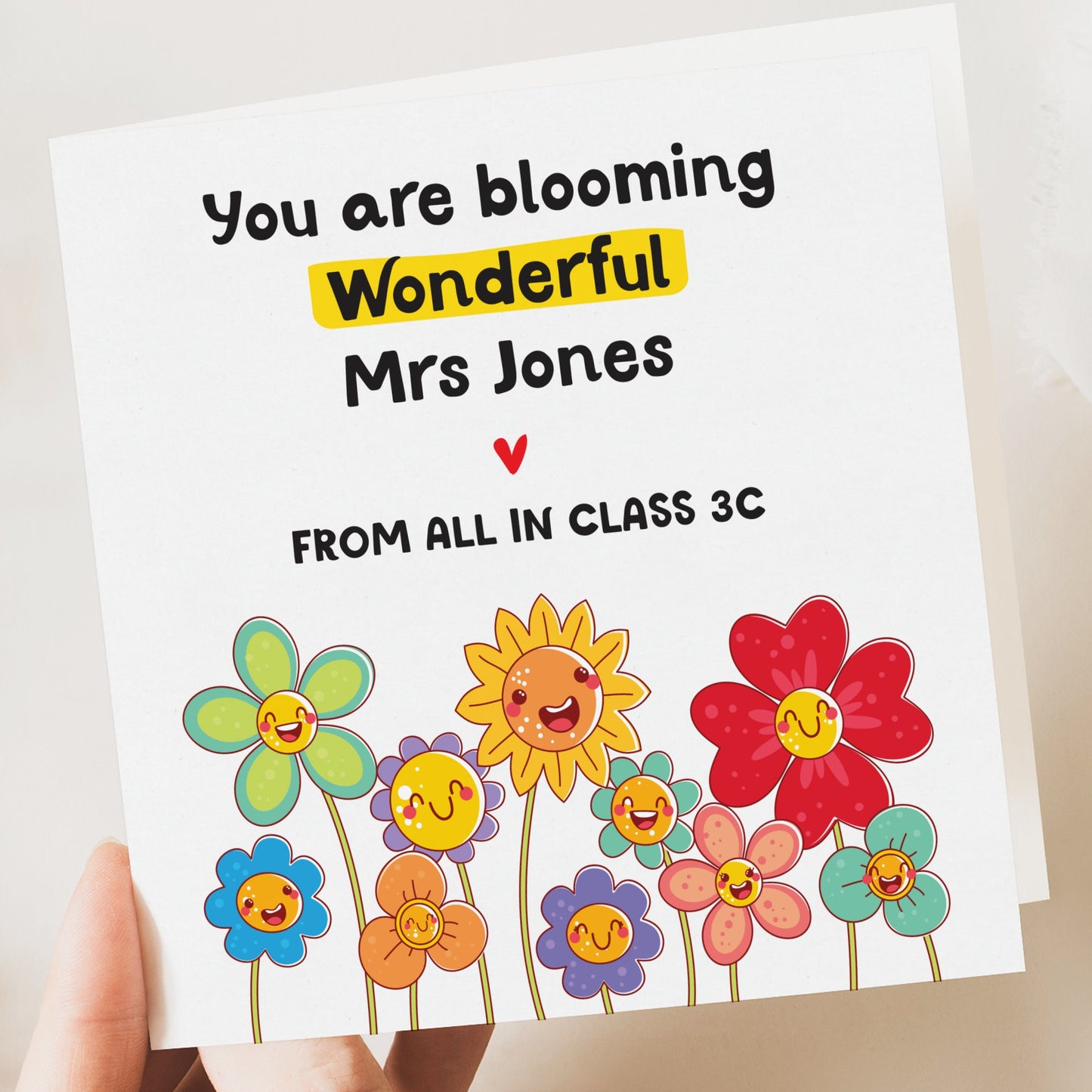 Personalised Thank You Card, Thank You Blooming wonderful - Teacher, Mentor, Friend, End Of School, teaching assistant, card for him