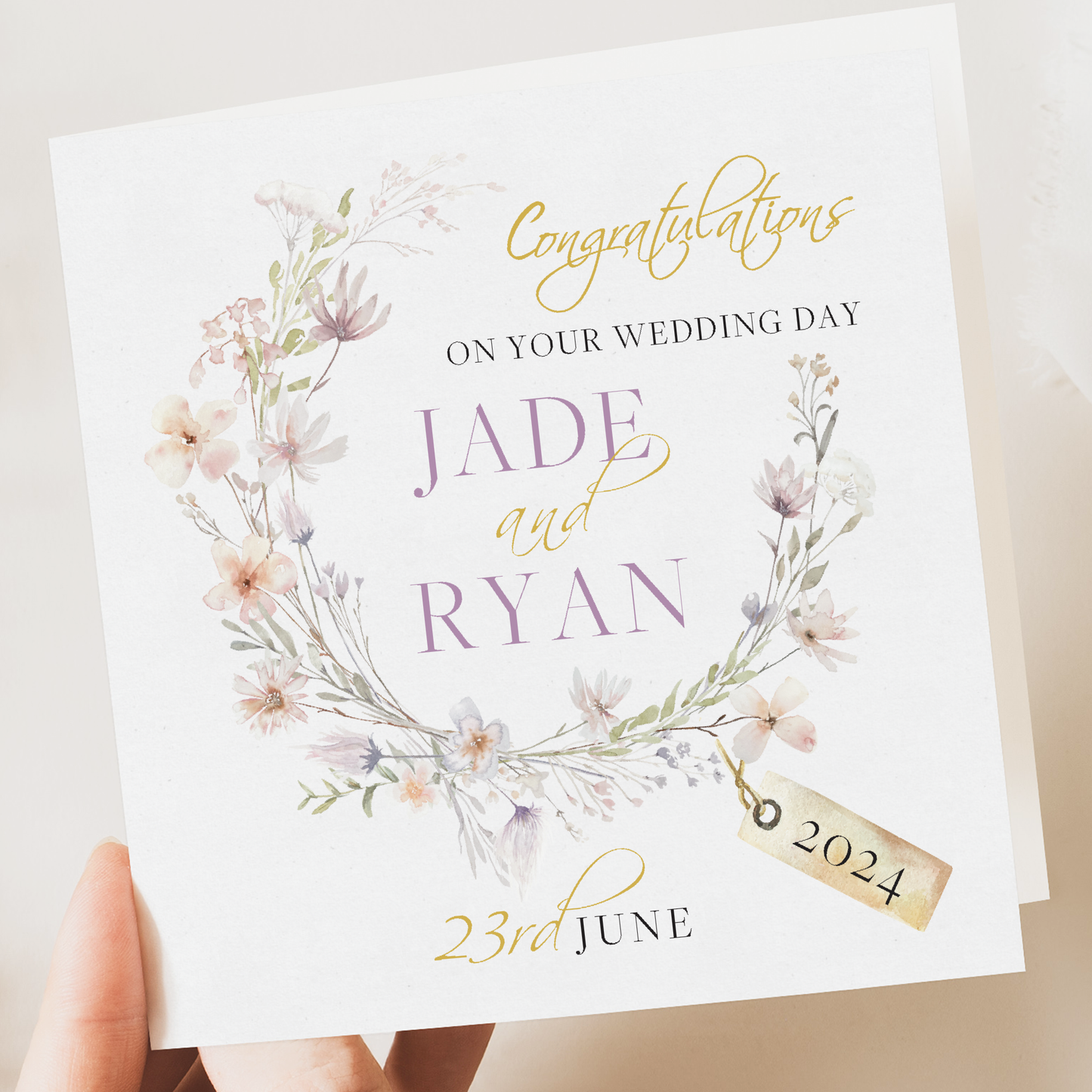 Personalised Wedding Floral Greeting Card | Elegant Floral Design | High-Quality 350gsm Card with Kraft Envelope