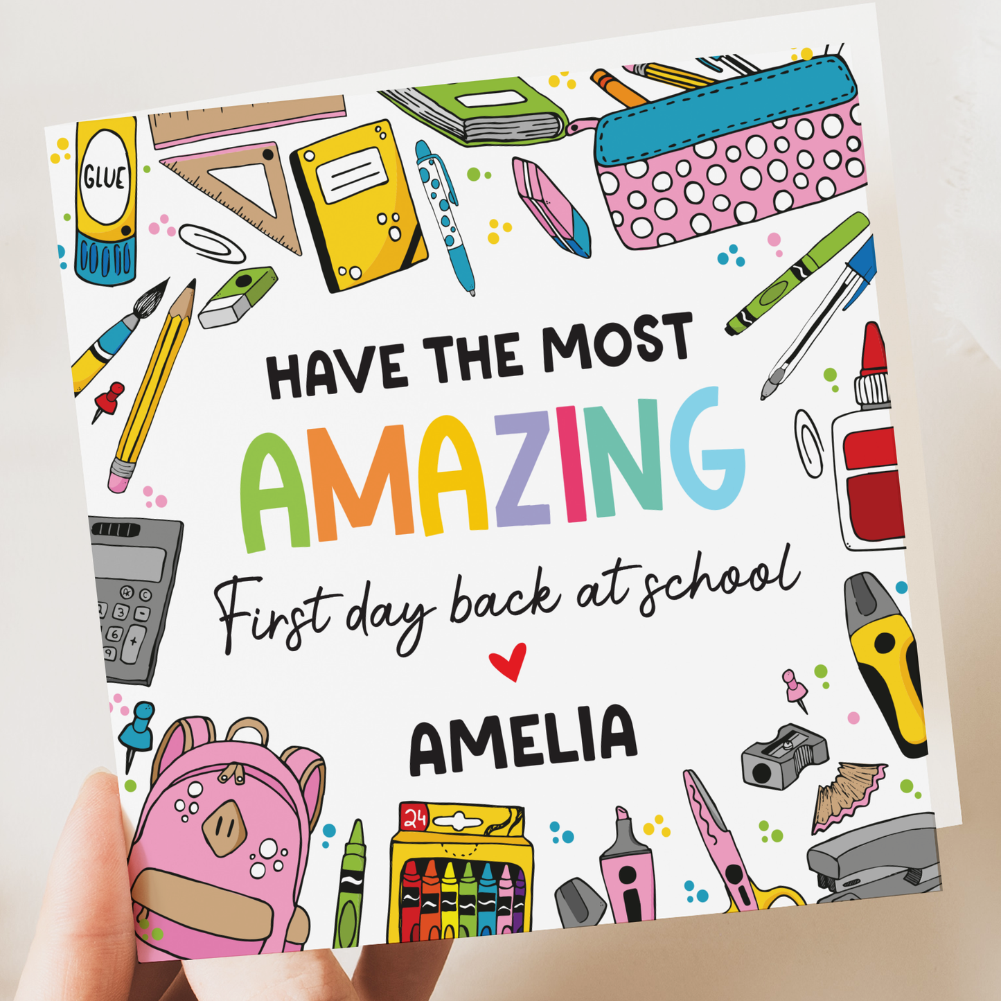 Good luck Back to School, First Day, New Job personalised card