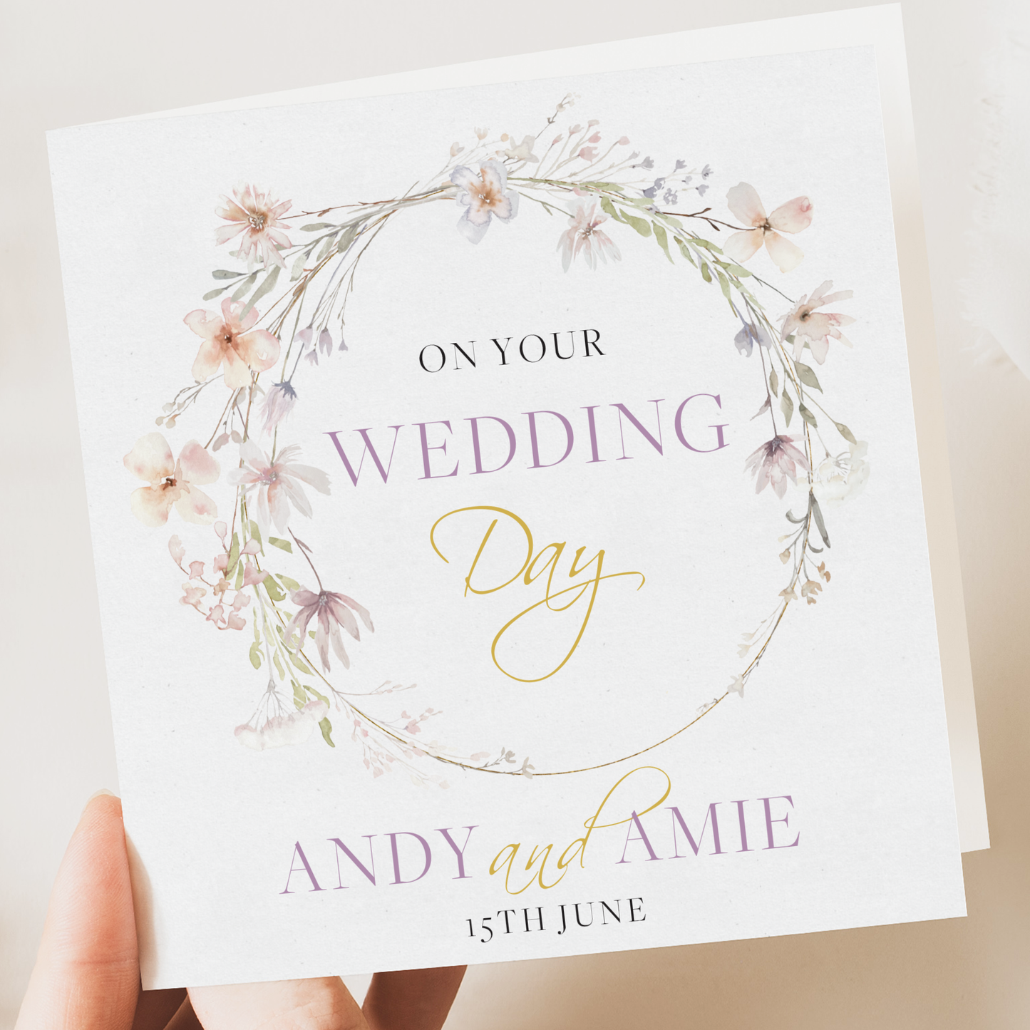 Personalised Wedding Floral Card | Customised Wedding Greeting | Premium 350gsm Card with Kraft Envelope