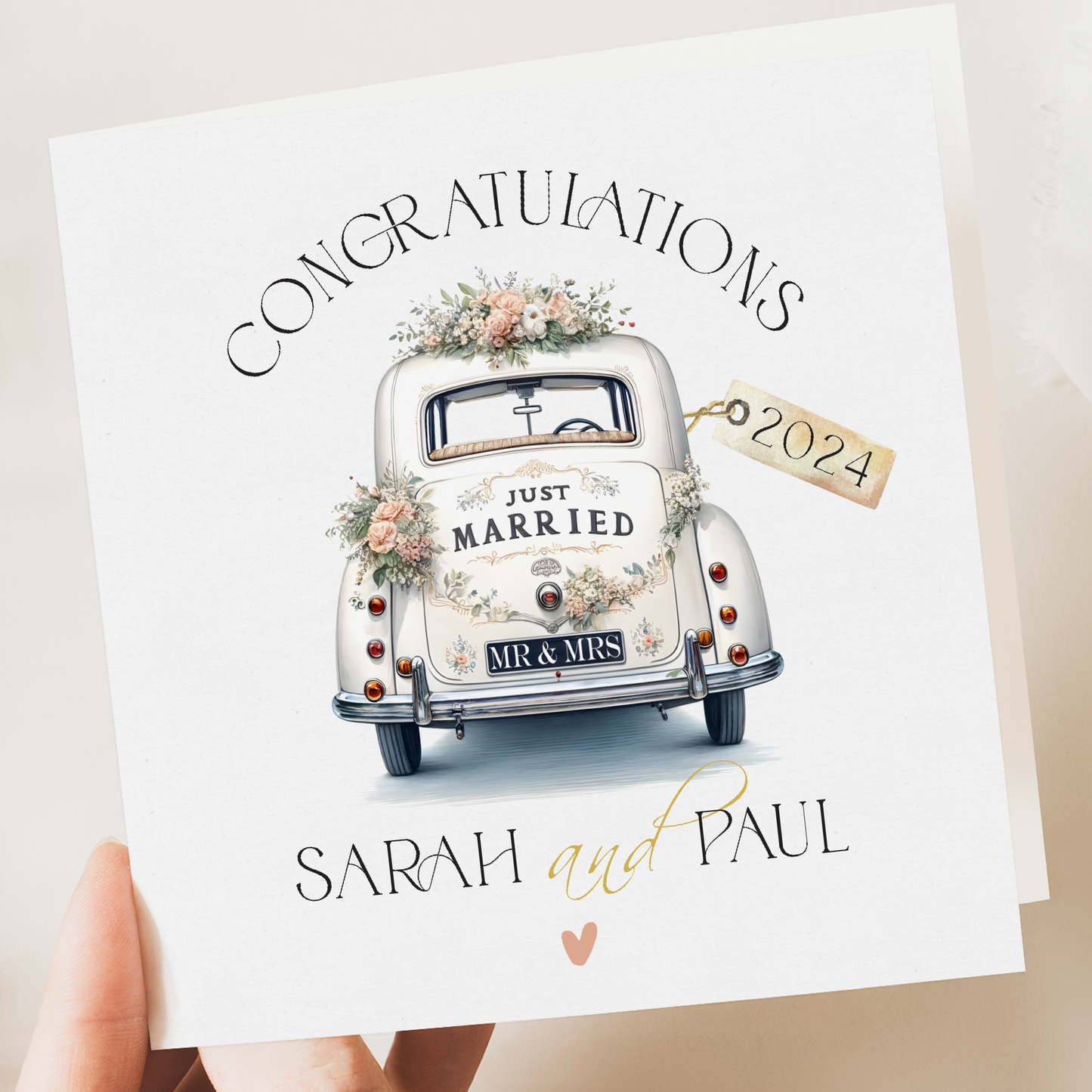 Personalised Beautiful Wedding Card | Wedding Car Design | Premium 350gsm Card with Kraft Envelope