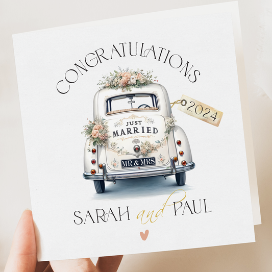 Personalised Beautiful Wedding Card | Wedding Car Design | Premium 350gsm Card with Kraft Envelope